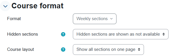The "Course format" menu