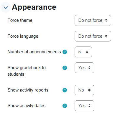 The "Appearance" menu