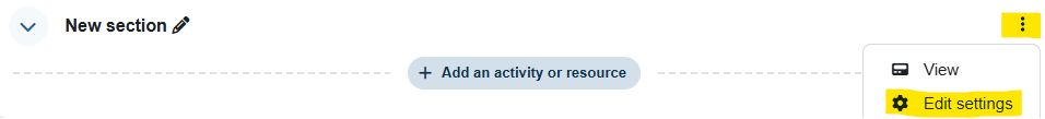 Three dots on the right and the "edit settings" option are highlighted in yellow.