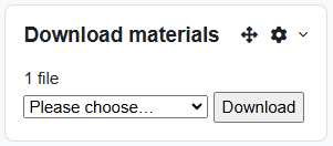 A "Download materials" box has an option to choose which files to download and a "Download" button.