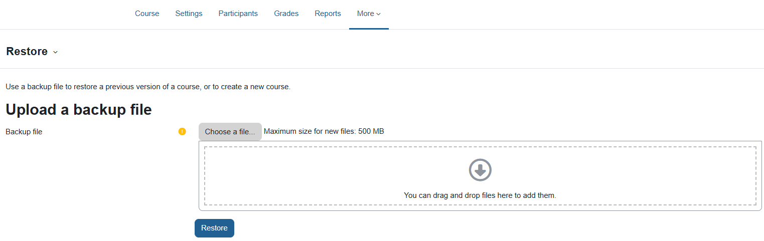 The window containing a field where you can drag a file and a button to choose it from your computer