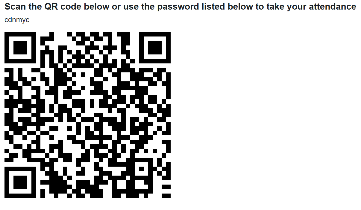 A QR code and a password for taking attendance