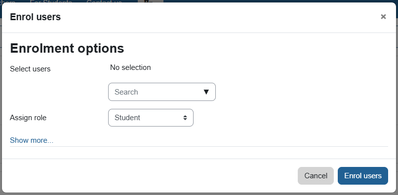 Enrol users window