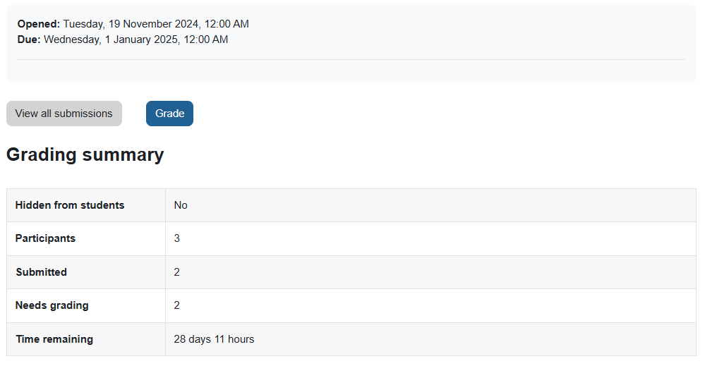 "Grading summary" page