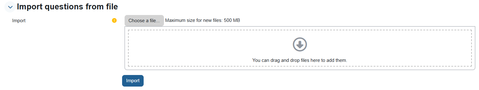 The area with the arrow where you can drag files under the "Import questions from file" headline