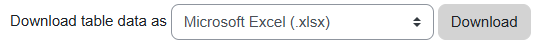 In the "Download table data as" menu the option "Microsoft excel (.xlsx)" is chosen. "Download" button is on the right