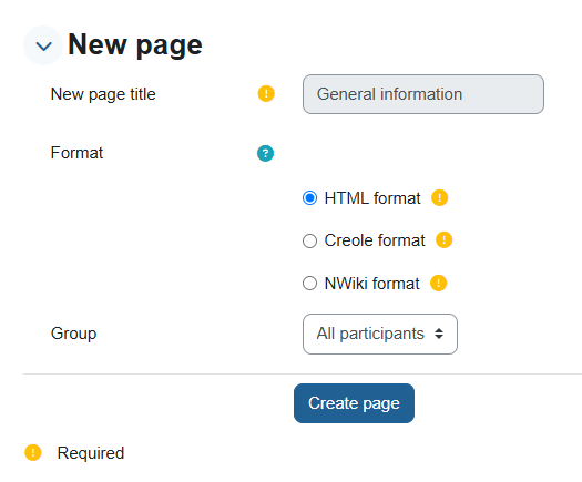 A window where you create a new wiki page