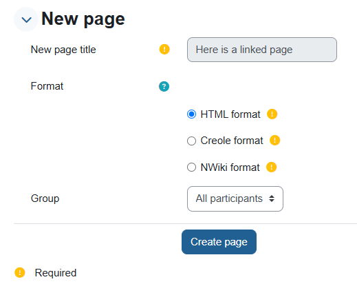 Creating a new web page associated with the wiki.