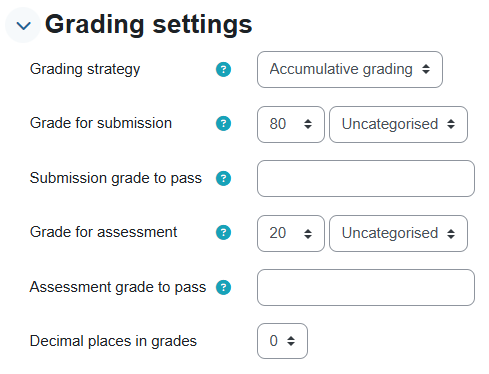 "Grading settings" menu