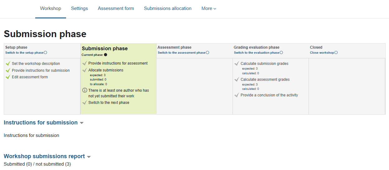 Submission phase on the main page of the workshop