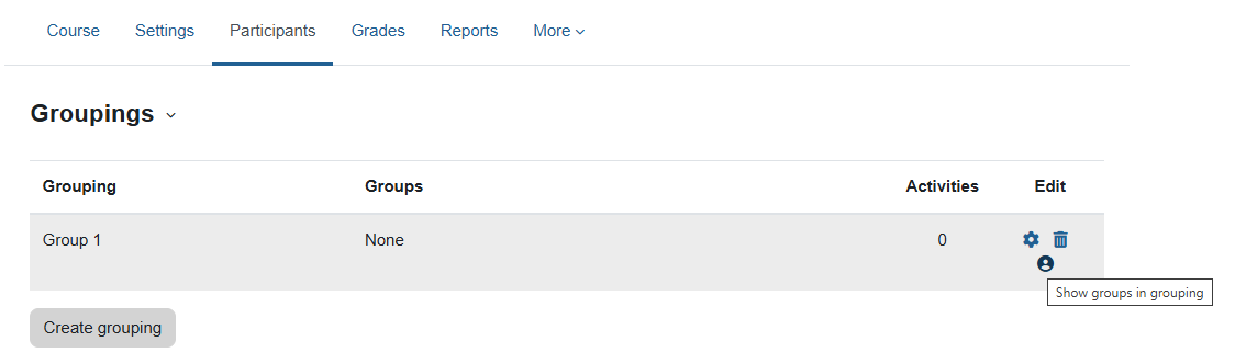 "Show groups in grouping" icon is on the right in the "Groupings" page