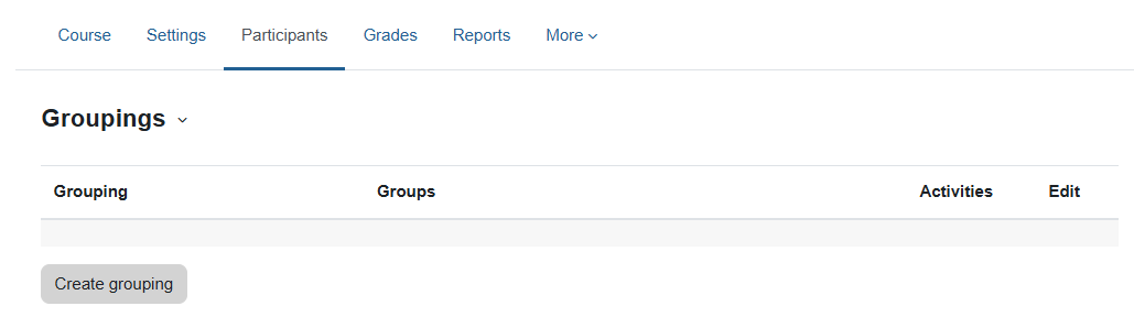 "Create grouping" button is at the bottom left on the "Groupings" page