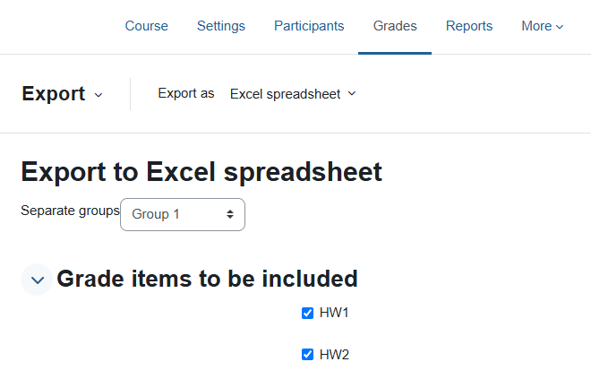 "Export to Excel spreadsheet" page