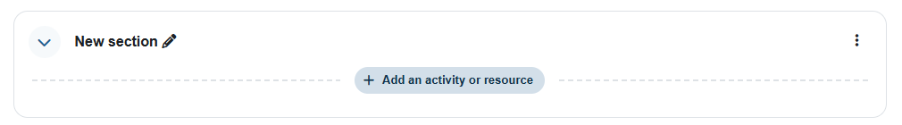 "Add an activity or resource" button is in the middle under the section headline.