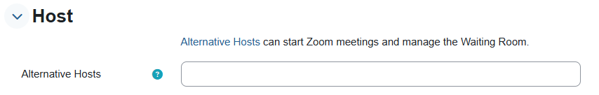 An option for adding additional hosts in the "Host" menu when creating a new zoom meeting on Moodle