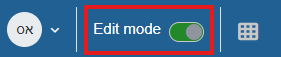 "Edit mode" switch button is shown in a red rectangle. When turned on, the button is green