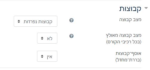 מסך הגדרות אתר קורס - אפשרויות של קבוצות
